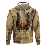 Montu Zip Hoodie Falcon Head War God Ancient Egyptian Map Feathers and Sun Disk