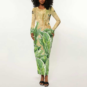 Min Long Sleeve Bodycon Dress Egyptian God of Fertility Lord of Generation Lettuce Ancient