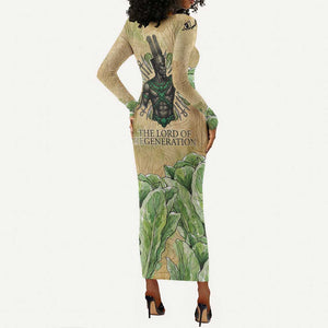 Min Long Sleeve Bodycon Dress Egyptian God of Fertility Lord of Generation Lettuce Ancient