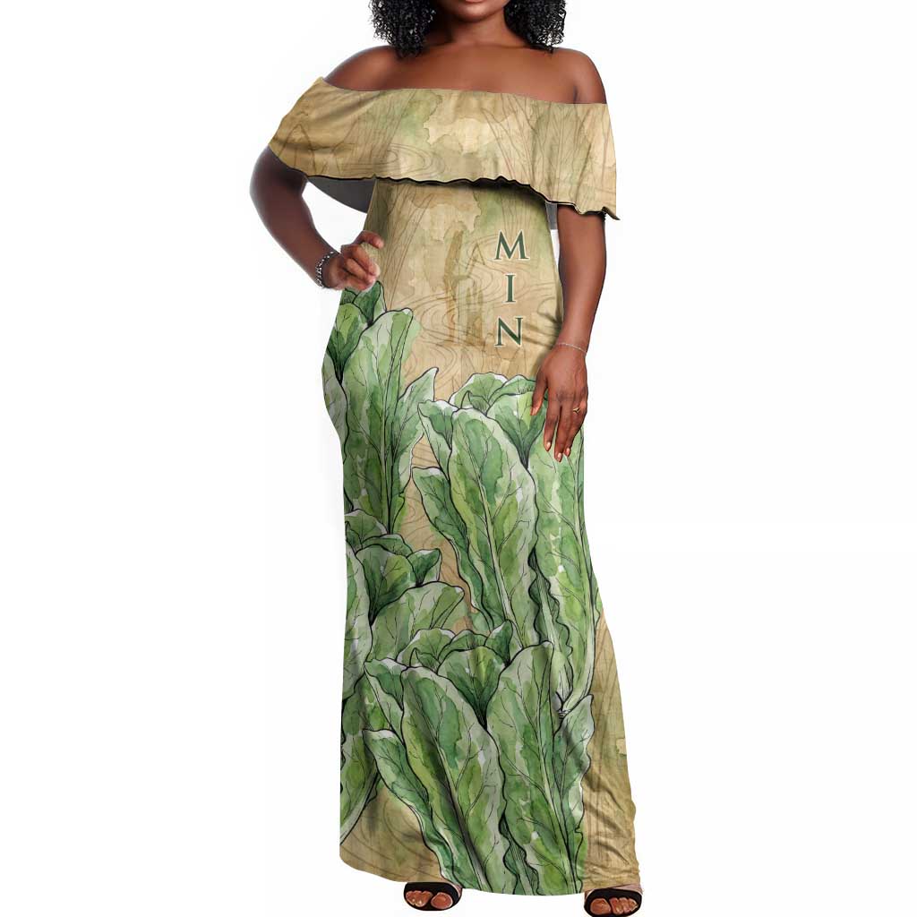 Min Off Shoulder Maxi Dress Egyptian God of Fertility Lord of Generation Lettuce Ancient