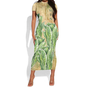Min Short Sleeve Bodycon Dress Egyptian God of Fertility Lord of Generation Lettuce Ancient