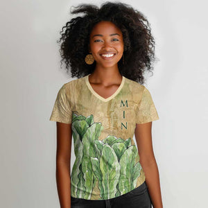 Min Women V-Neck T-Shirt Egyptian God of Fertility Lord of Generation Lettuce Ancient
