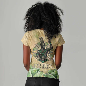 Min Women V-Neck T-Shirt Egyptian God of Fertility Lord of Generation Lettuce Ancient