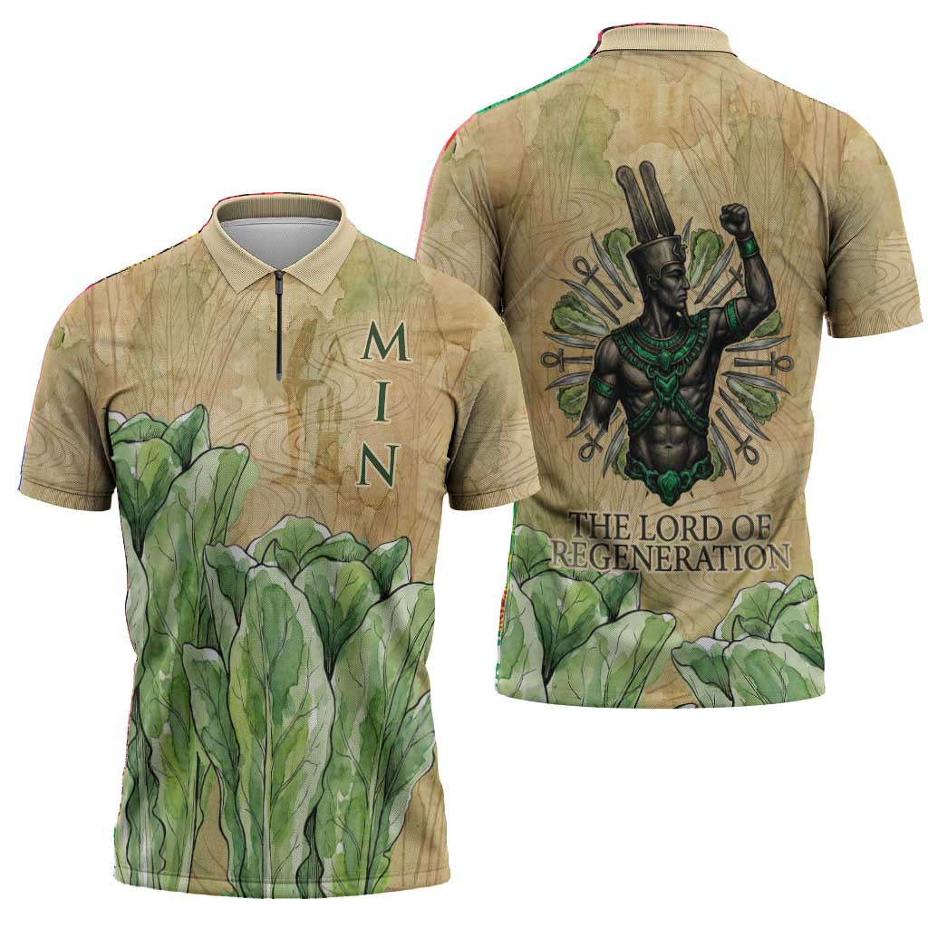 Min Zipper Polo Shirt Egyptian God of Fertility Lord of Generation Lettuce Ancient