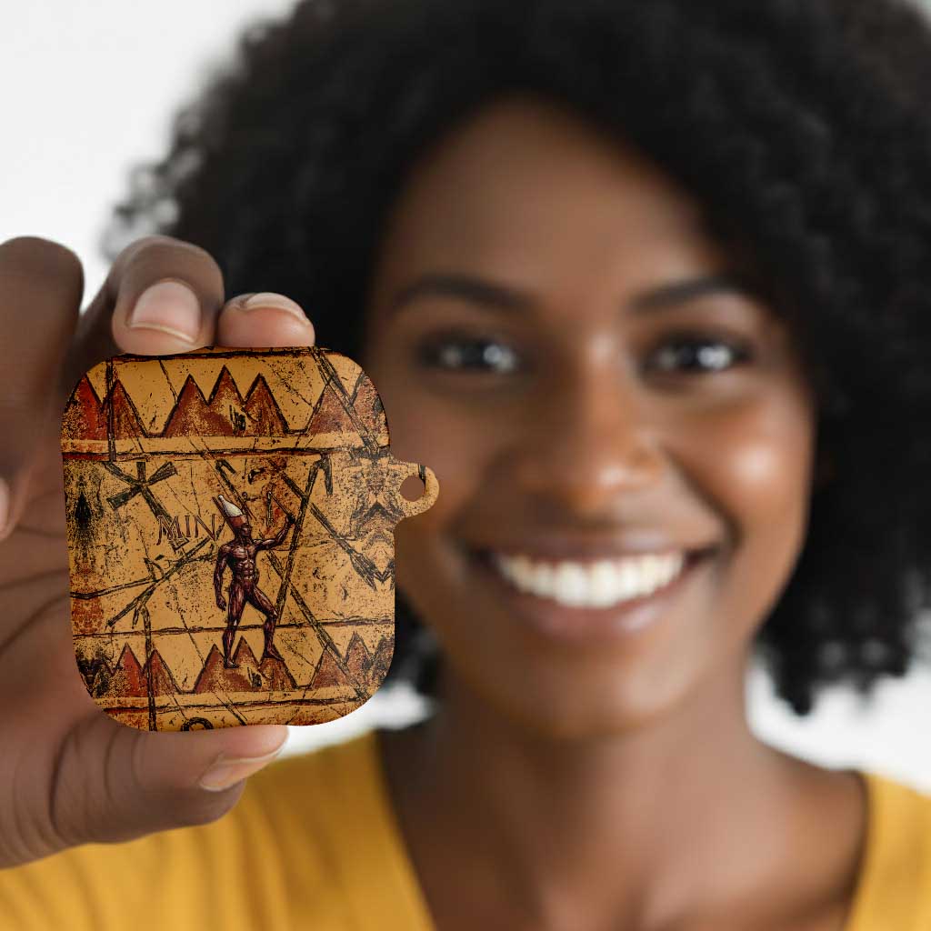Min Ancient Egyptian AirPods Case Fertility Symbol Sandstone Ankh Pyramid Pattern