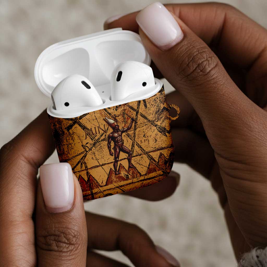 Min Ancient Egyptian AirPods Case Fertility Symbol Sandstone Ankh Pyramid Pattern