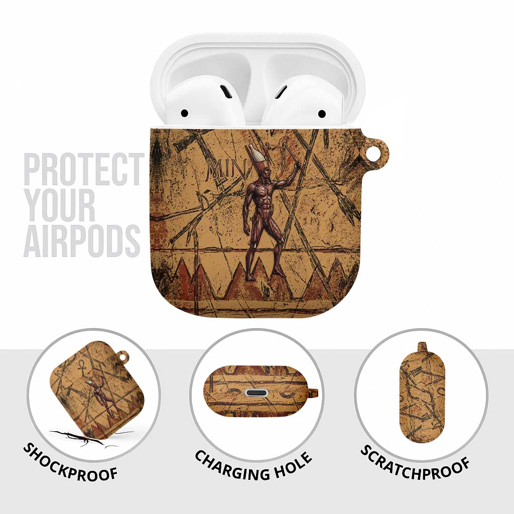 Min Ancient Egyptian AirPods Case Fertility Symbol Sandstone Ankh Pyramid Pattern