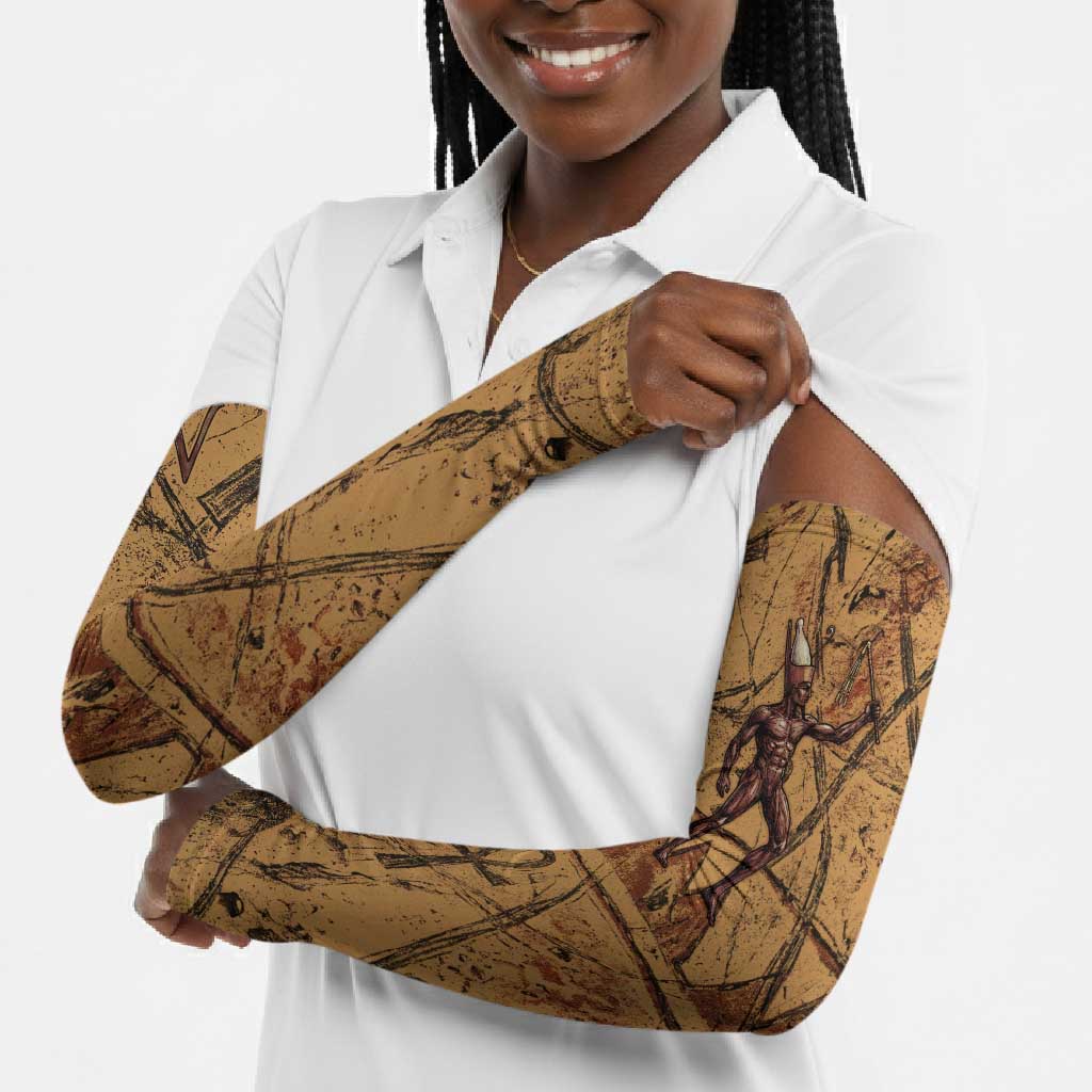 Min Ancient Egyptian Arm Sleeves Fertility Symbol Sandstone Ankh Pyramid Pattern