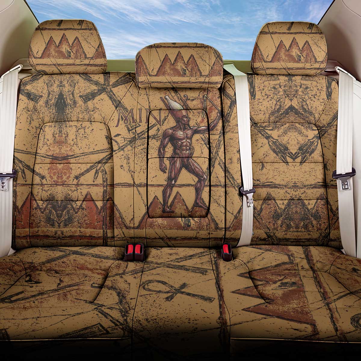 Min Ancient Egyptian Back Car Seat Cover Fertility Symbol Sandstone Ankh Pyramid Pattern