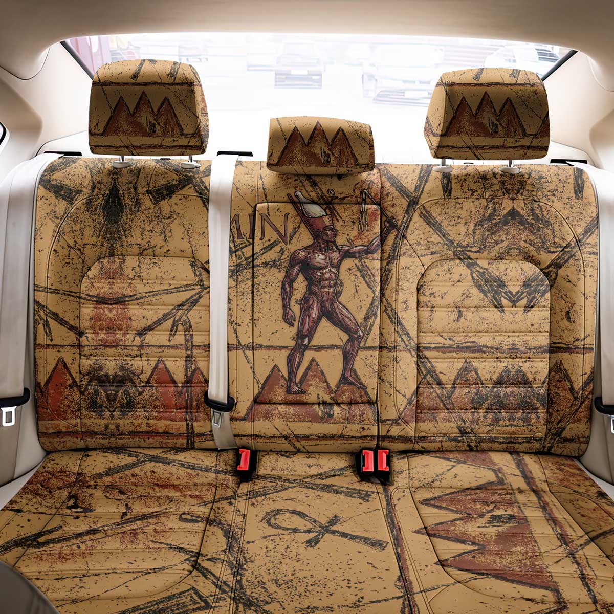 Min Ancient Egyptian Back Car Seat Cover Fertility Symbol Sandstone Ankh Pyramid Pattern