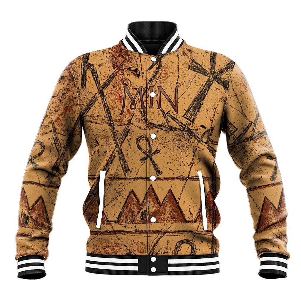 Min Ancient Egyptian Baseball Jacket Fertility Symbol Sandstone Ankh Pyramid Pattern