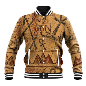 Min Ancient Egyptian Baseball Jacket Fertility Symbol Sandstone Ankh Pyramid Pattern
