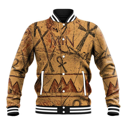 Min Ancient Egyptian Baseball Jacket Fertility Symbol Sandstone Ankh Pyramid Pattern
