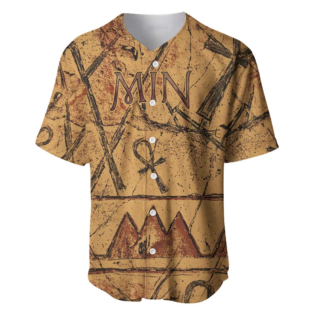 Min Ancient Egyptian Baseball Jersey Fertility Symbol Sandstone Ankh Pyramid Pattern
