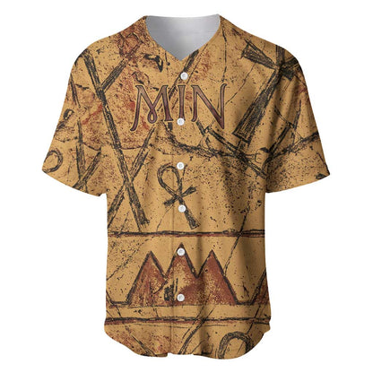 Min Ancient Egyptian Baseball Jersey Fertility Symbol Sandstone Ankh Pyramid Pattern