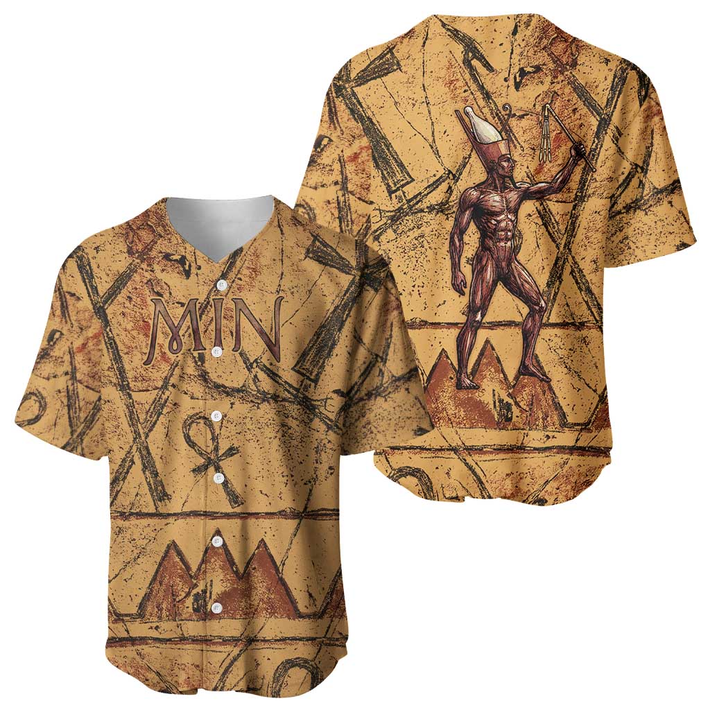 Min Ancient Egyptian Baseball Jersey Fertility Symbol Sandstone Ankh Pyramid Pattern