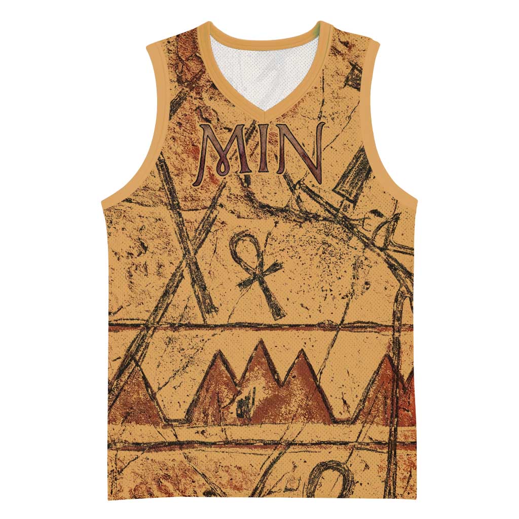 Min Ancient Egyptian Basketball Jersey Fertility Symbol Sandstone Ankh Pyramid Pattern