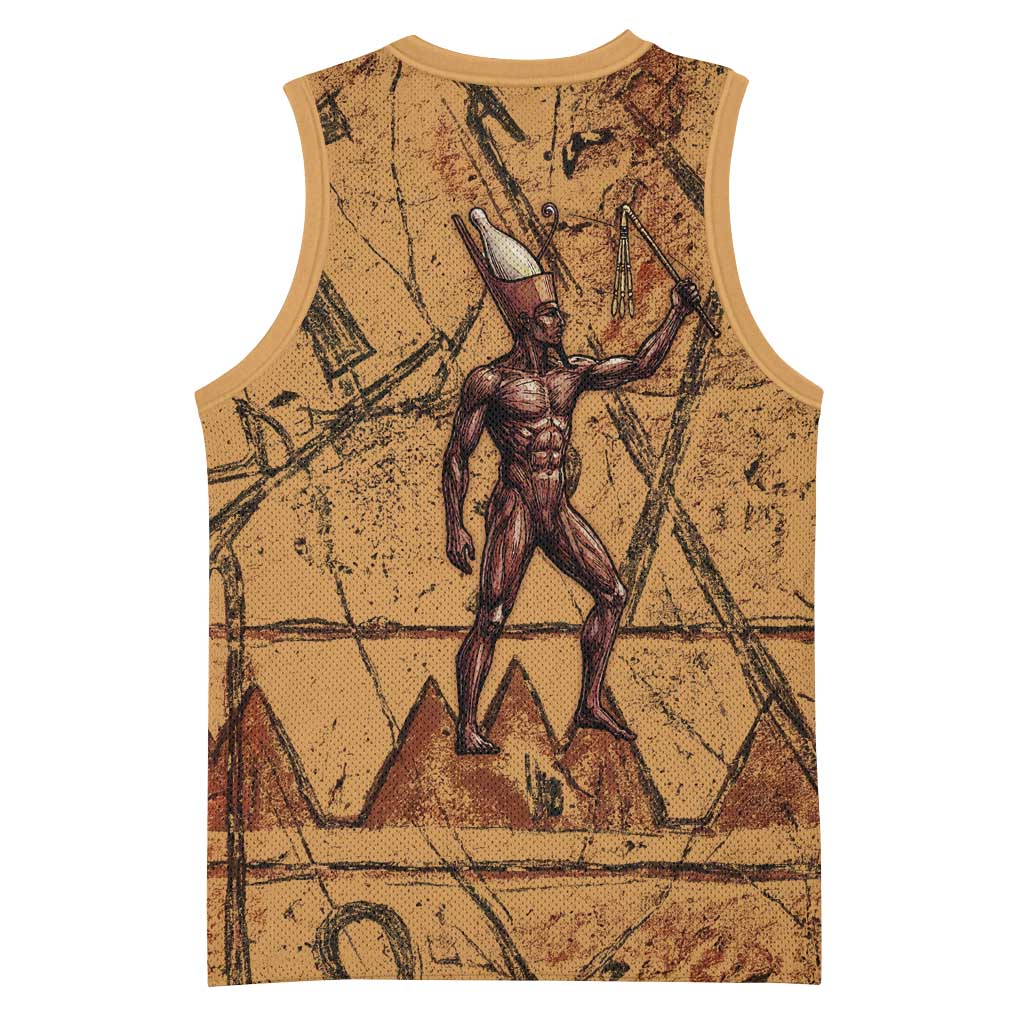 Min Ancient Egyptian Basketball Jersey Fertility Symbol Sandstone Ankh Pyramid Pattern