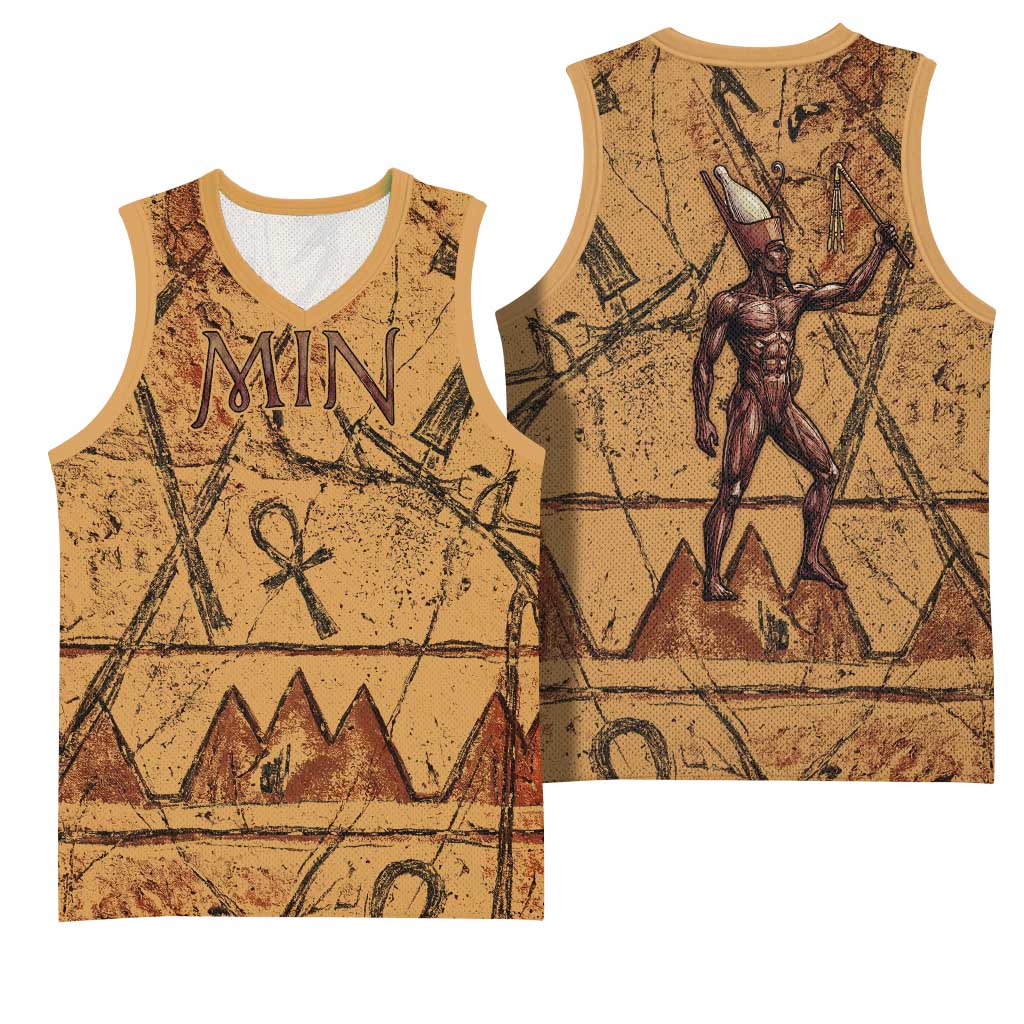 Min Ancient Egyptian Basketball Jersey Fertility Symbol Sandstone Ankh Pyramid Pattern