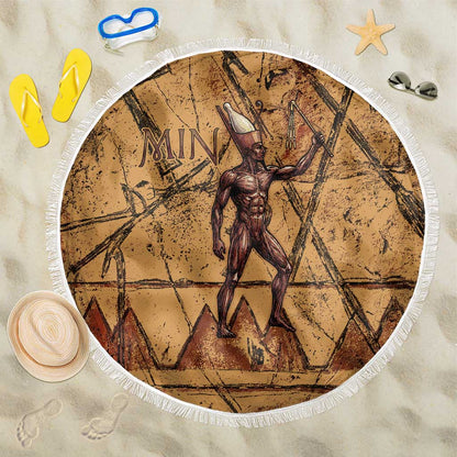 Min Ancient Egyptian Beach Blanket Fertility Symbol Sandstone Ankh Pyramid Pattern