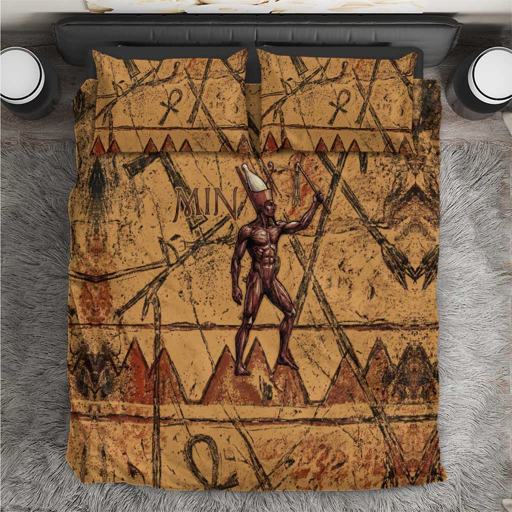 Min Ancient Egyptian Bedding Set Fertility Symbol Sandstone Ankh Pyramid Pattern