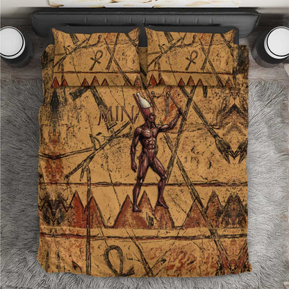 Min Ancient Egyptian Bedding Set Fertility Symbol Sandstone Ankh Pyramid Pattern
