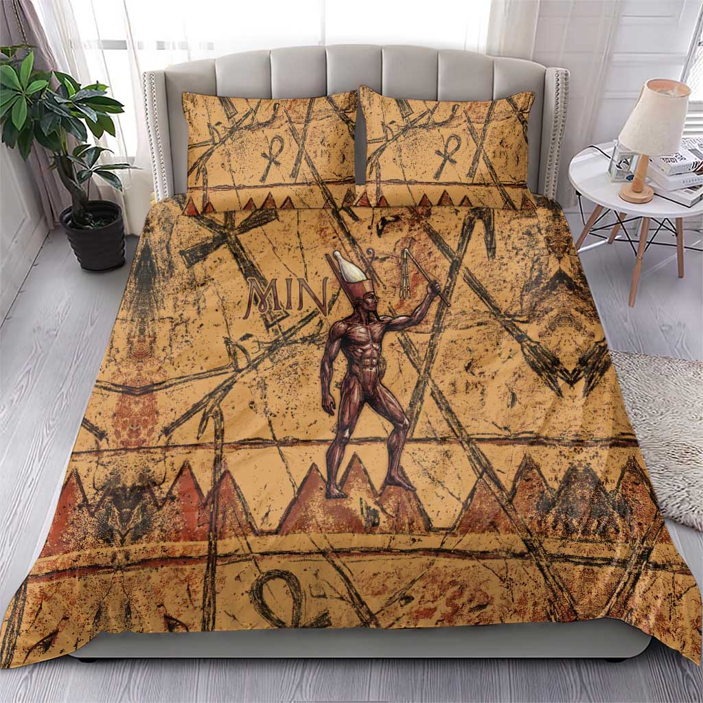 Min Ancient Egyptian Bedding Set Fertility Symbol Sandstone Ankh Pyramid Pattern