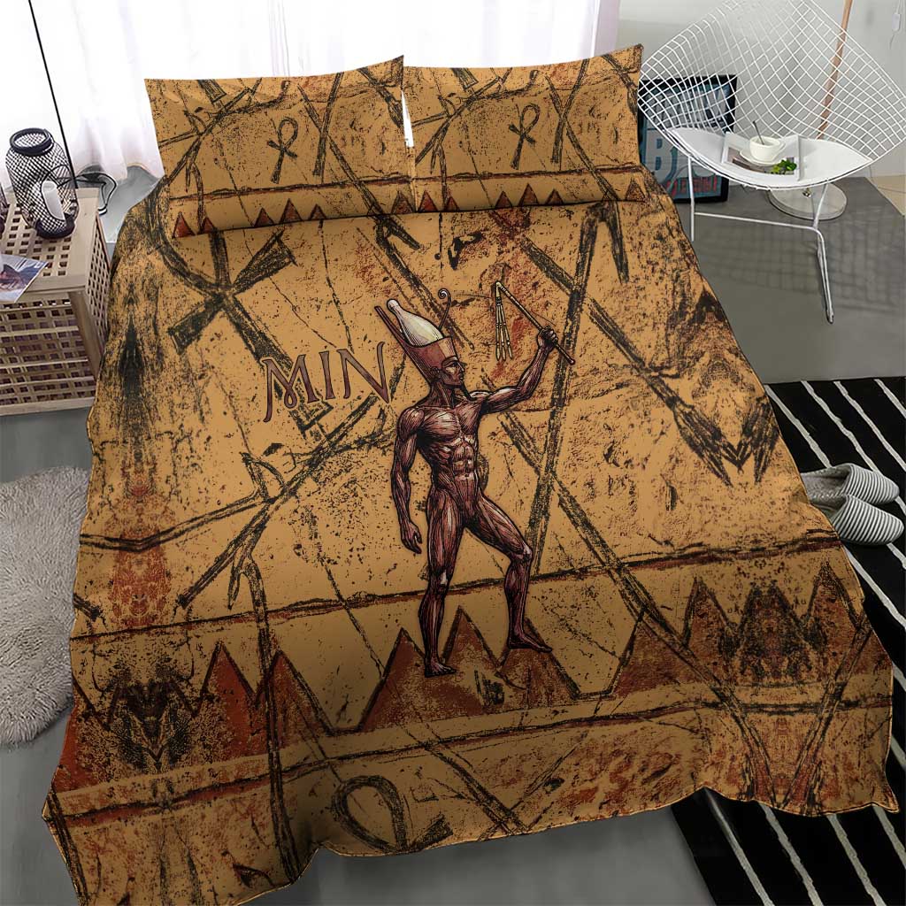 Min Ancient Egyptian Bedding Set Fertility Symbol Sandstone Ankh Pyramid Pattern