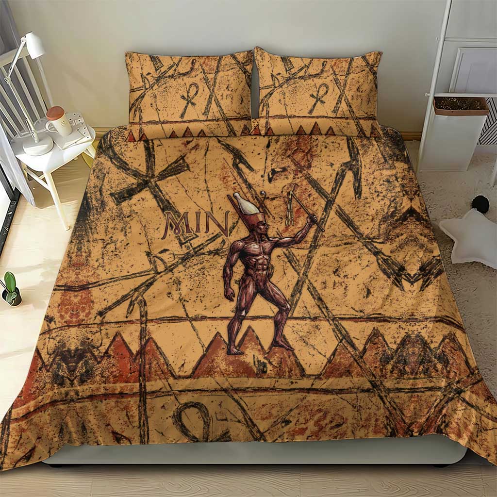 Min Ancient Egyptian Bedding Set Fertility Symbol Sandstone Ankh Pyramid Pattern