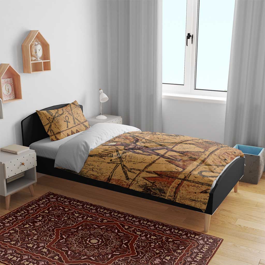 Min Ancient Egyptian Bedding Set Fertility Symbol Sandstone Ankh Pyramid Pattern
