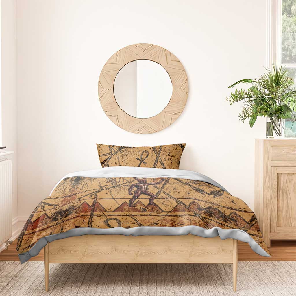 Min Ancient Egyptian Bedding Set Fertility Symbol Sandstone Ankh Pyramid Pattern