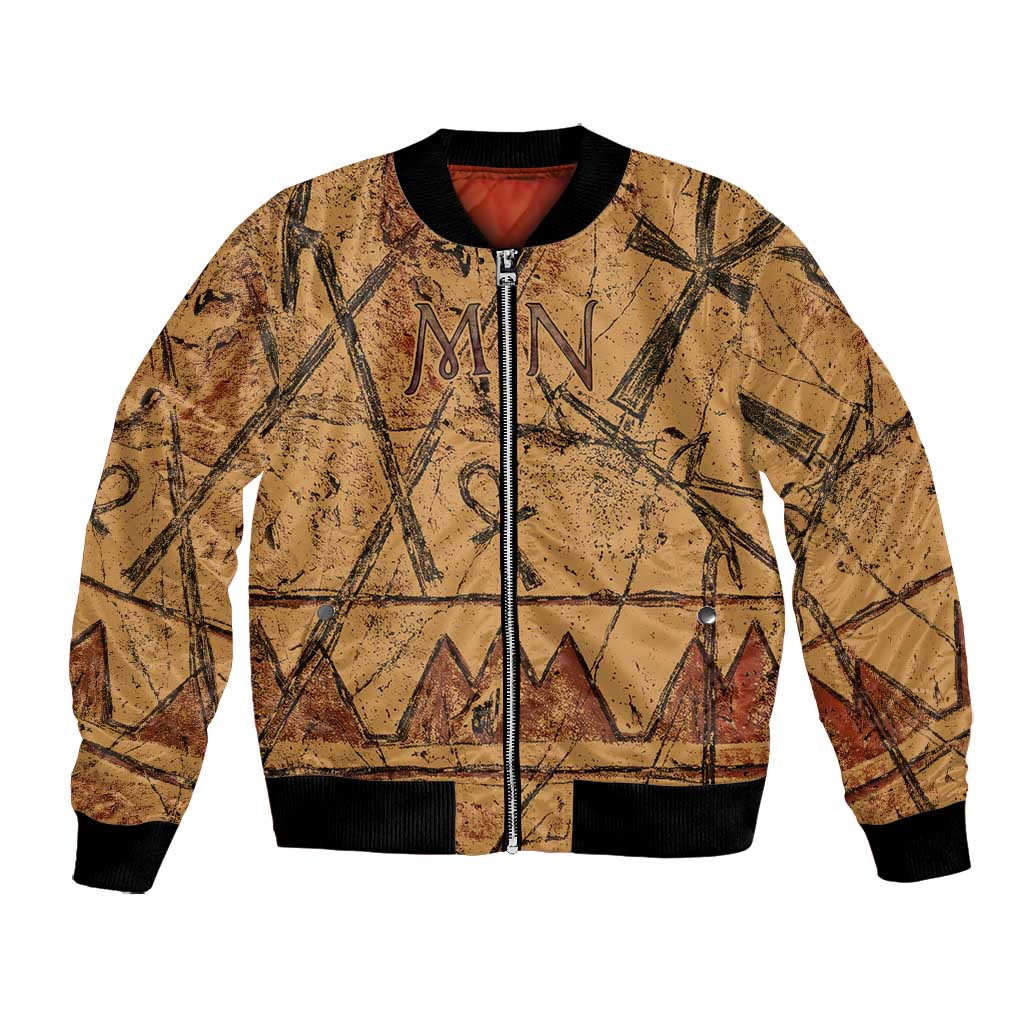 Min Ancient Egyptian Bomber Jacket Fertility Symbol Sandstone Ankh Pyramid Pattern