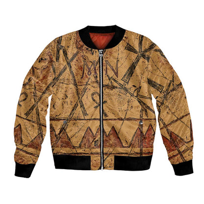 Min Ancient Egyptian Bomber Jacket Fertility Symbol Sandstone Ankh Pyramid Pattern