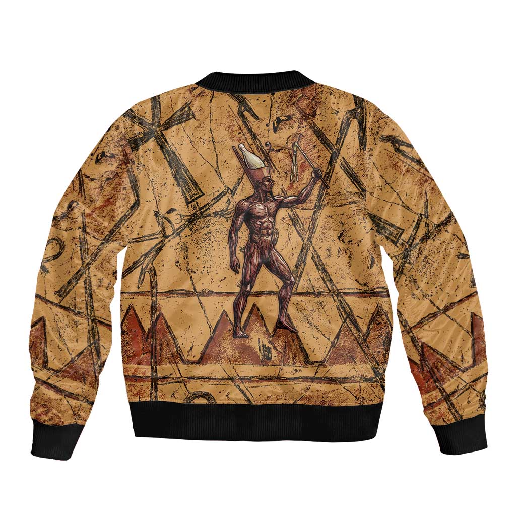 Min Ancient Egyptian Bomber Jacket Fertility Symbol Sandstone Ankh Pyramid Pattern