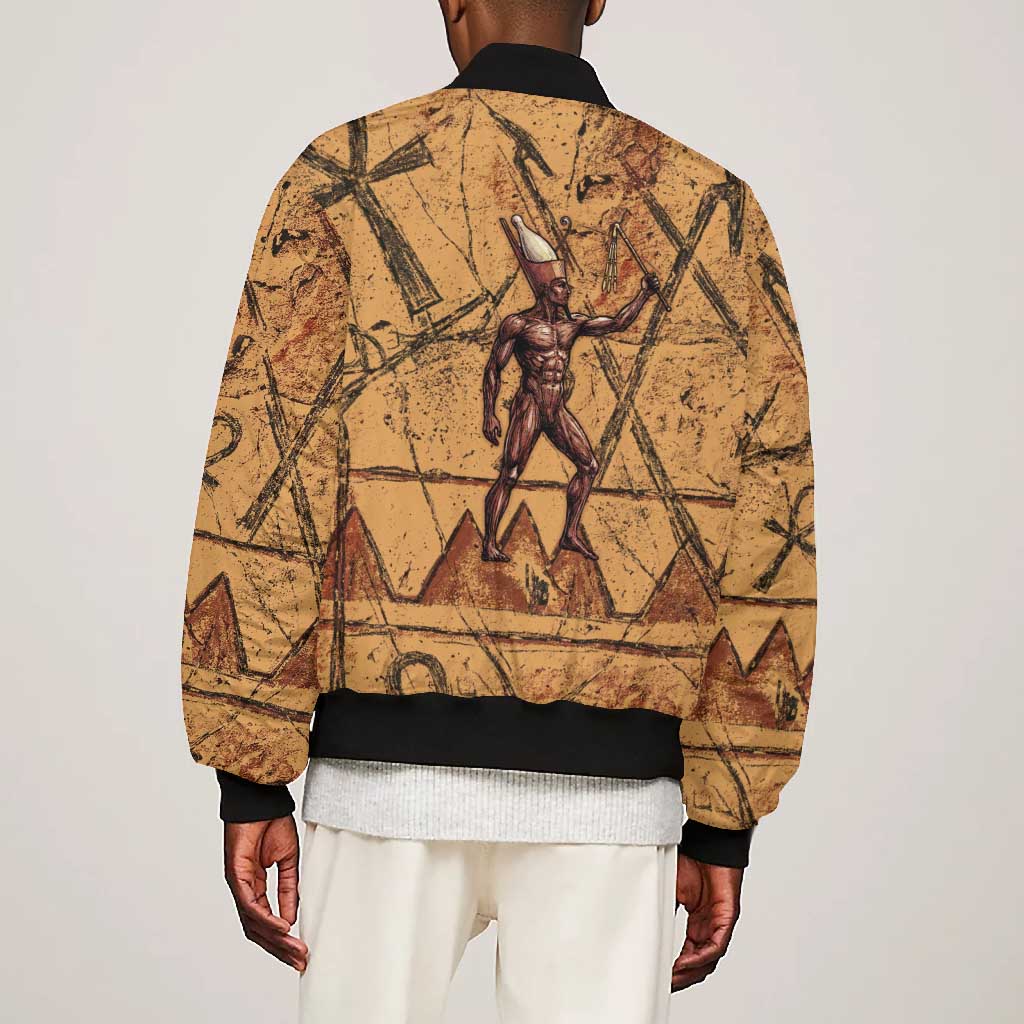 Min Ancient Egyptian Bomber Jacket Fertility Symbol Sandstone Ankh Pyramid Pattern