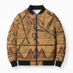 Min Ancient Egyptian Bomber Puffer Jacket Fertility Symbol Sandstone Ankh Pyramid Pattern