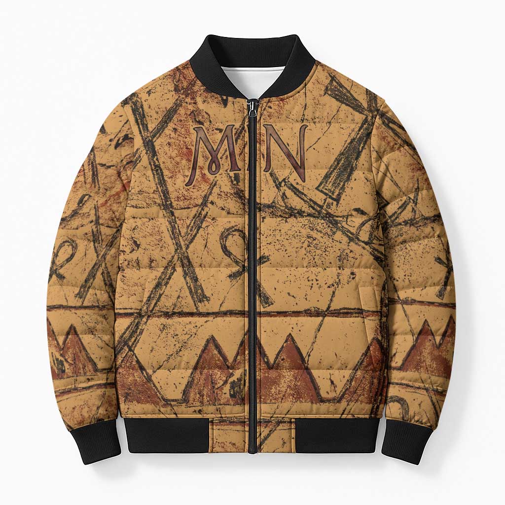 Min Ancient Egyptian Bomber Puffer Jacket Fertility Symbol Sandstone Ankh Pyramid Pattern
