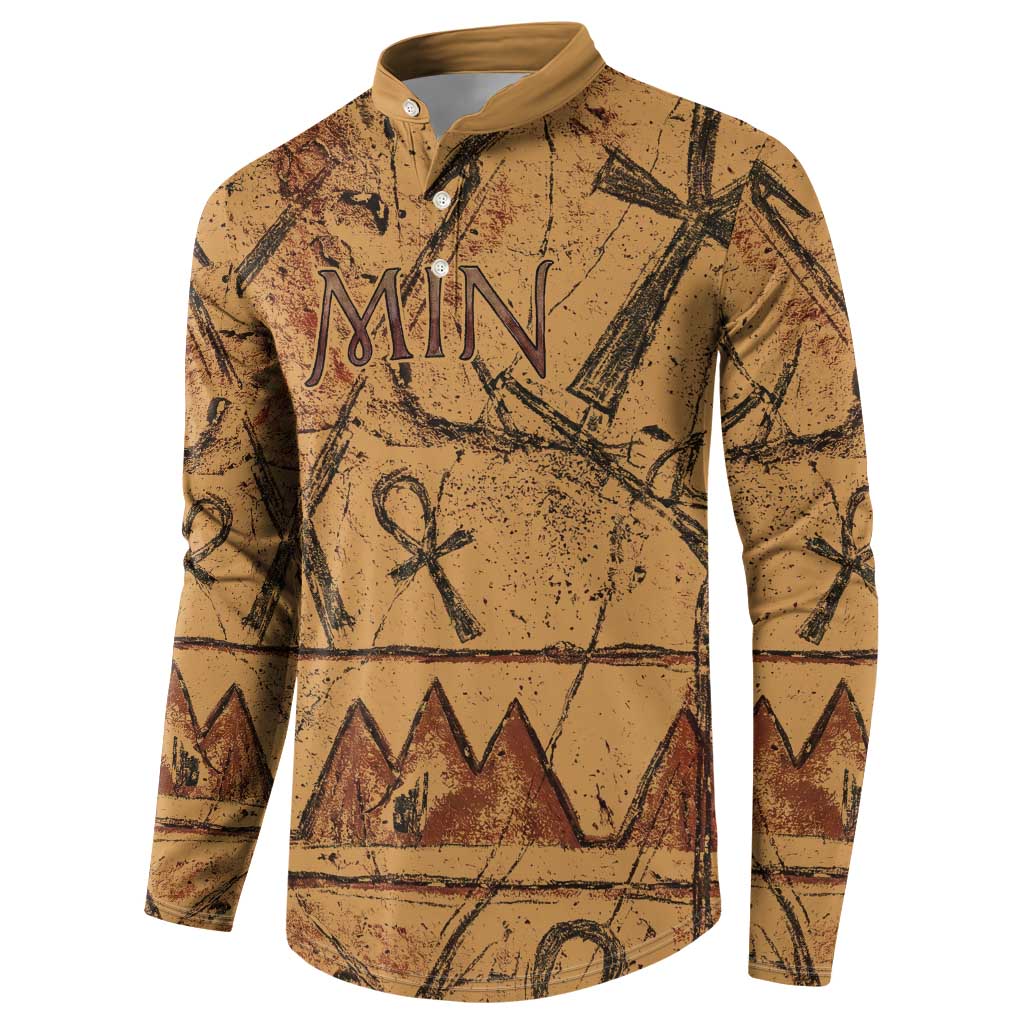 Min Ancient Egyptian Button Sweatshirt Fertility Symbol Sandstone Ankh Pyramid Pattern
