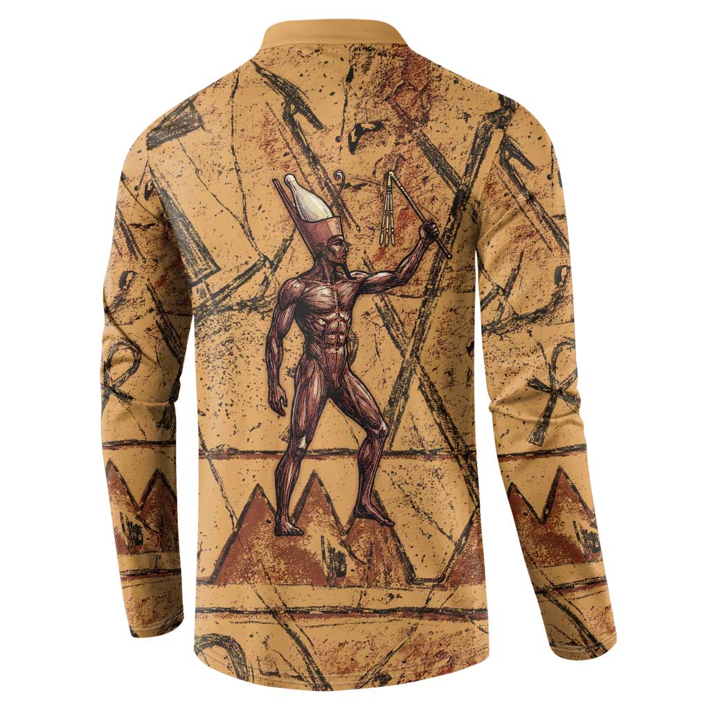 Min Ancient Egyptian Button Sweatshirt Fertility Symbol Sandstone Ankh Pyramid Pattern