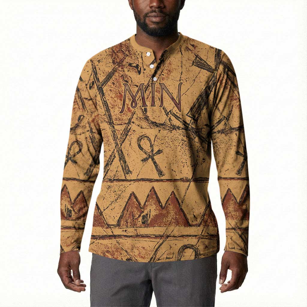 Min Ancient Egyptian Button Sweatshirt Fertility Symbol Sandstone Ankh Pyramid Pattern