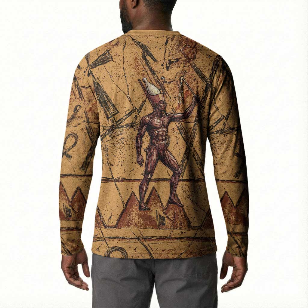 Min Ancient Egyptian Button Sweatshirt Fertility Symbol Sandstone Ankh Pyramid Pattern