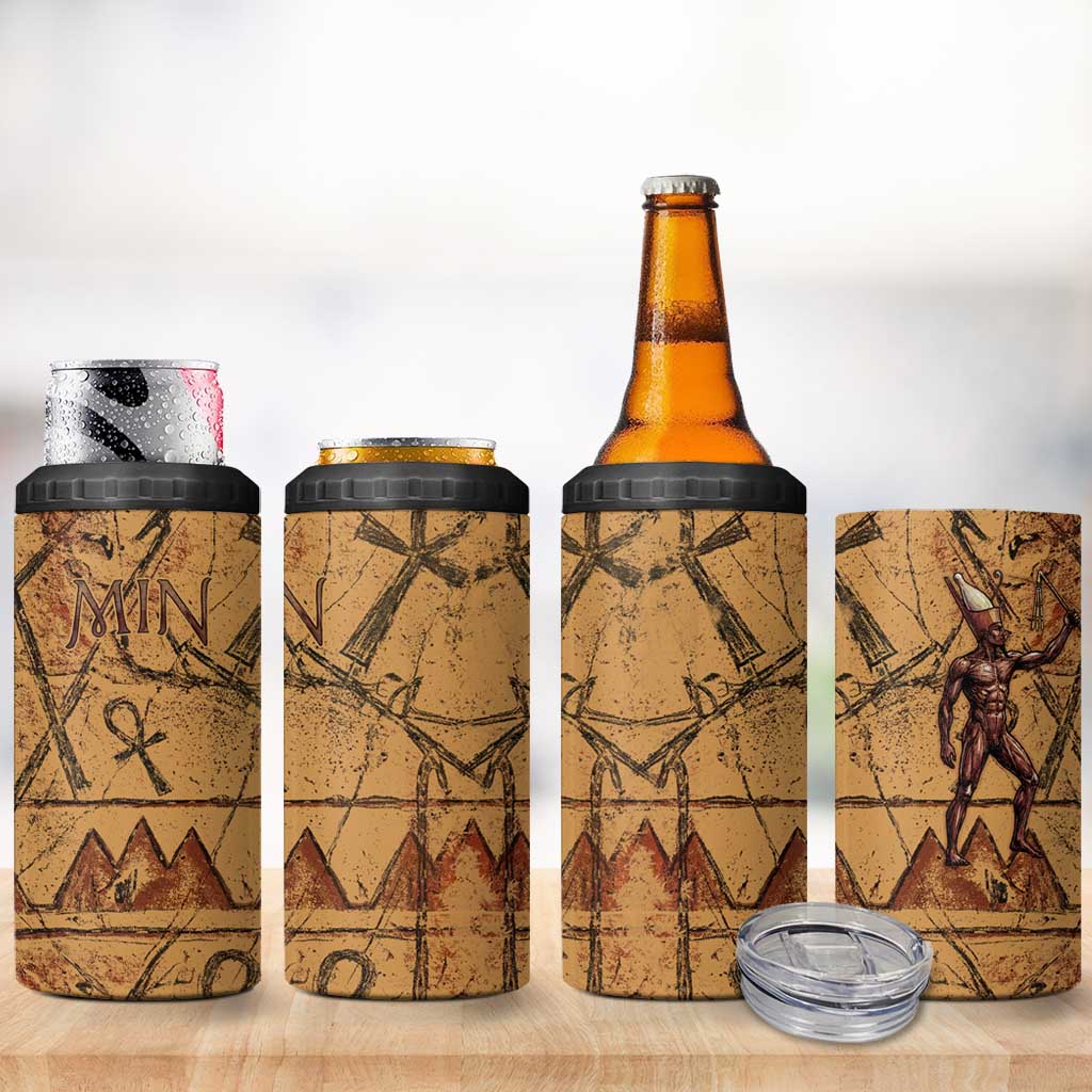 Min Ancient Egyptian 4 in 1 Can Cooler Tumbler Fertility Symbol Sandstone Ankh Pyramid Pattern