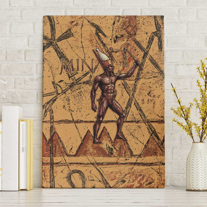 Min Ancient Egyptian Canvas Wall Art Fertility Symbol Sandstone Ankh Pyramid Pattern
