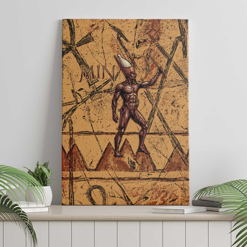 Min Ancient Egyptian Canvas Wall Art Fertility Symbol Sandstone Ankh Pyramid Pattern