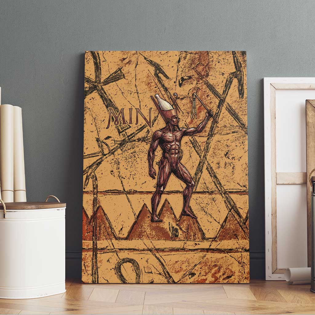Min Ancient Egyptian Canvas Wall Art Fertility Symbol Sandstone Ankh Pyramid Pattern