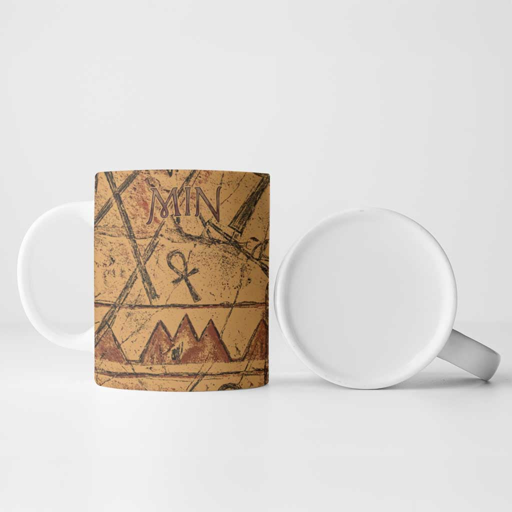 Min Ancient Egyptian Ceramic Mug Fertility Symbol Sandstone Ankh Pyramid Pattern
