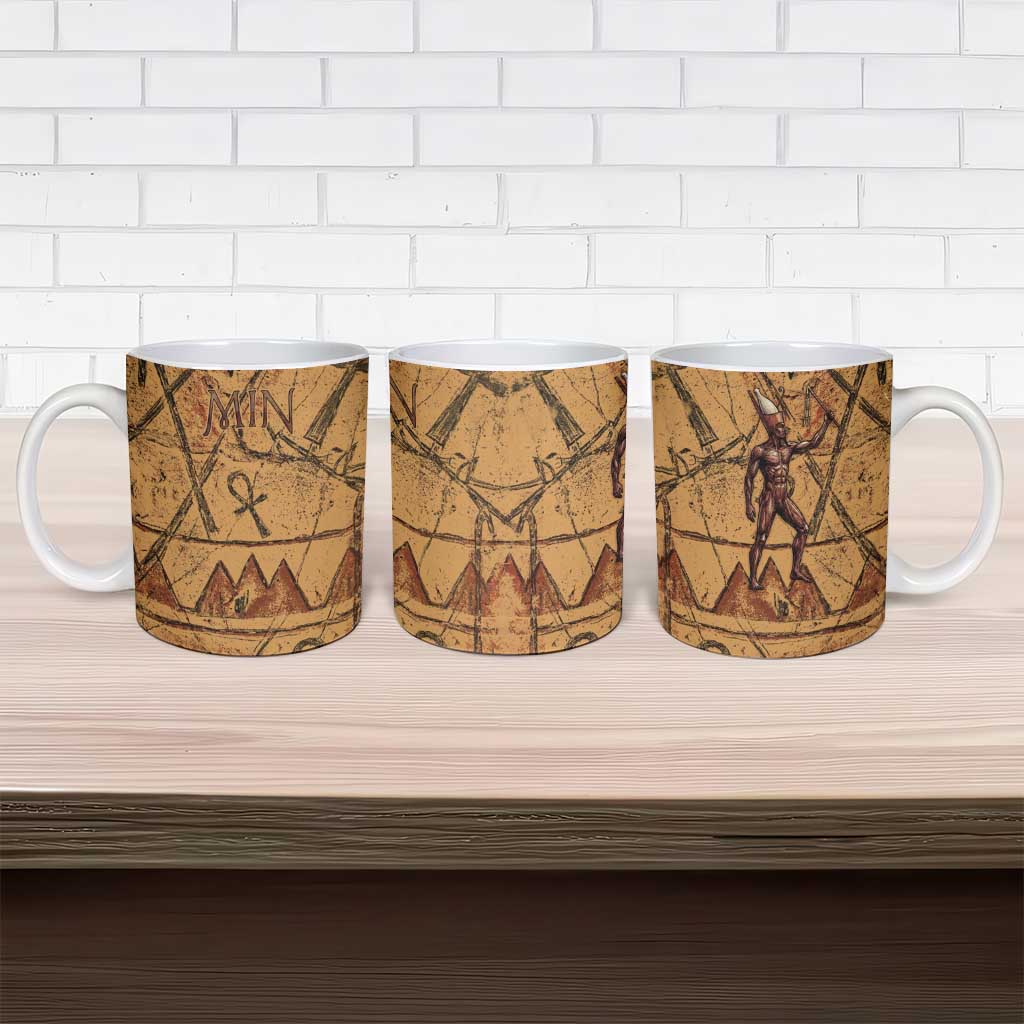 Min Ancient Egyptian Ceramic Mug Fertility Symbol Sandstone Ankh Pyramid Pattern