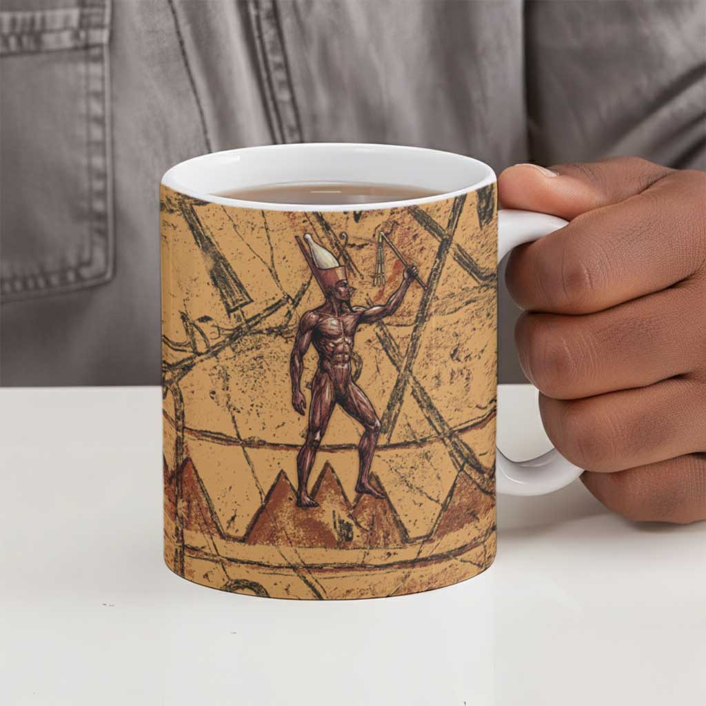 Min Ancient Egyptian Ceramic Mug Fertility Symbol Sandstone Ankh Pyramid Pattern