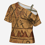 Min Ancient Egyptian Cross Shoulder Shirt Fertility Symbol Sandstone Ankh Pyramid Pattern