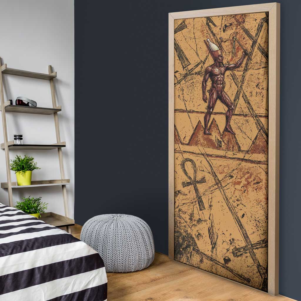 Min Ancient Egyptian Door Cover Fertility Symbol Sandstone Ankh Pyramid Pattern
